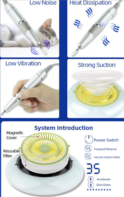 JimDoa JMD-803PRO 2-in-1 NAIL DRILL 35K RPM & DUST COLLECTOR 60W Set
