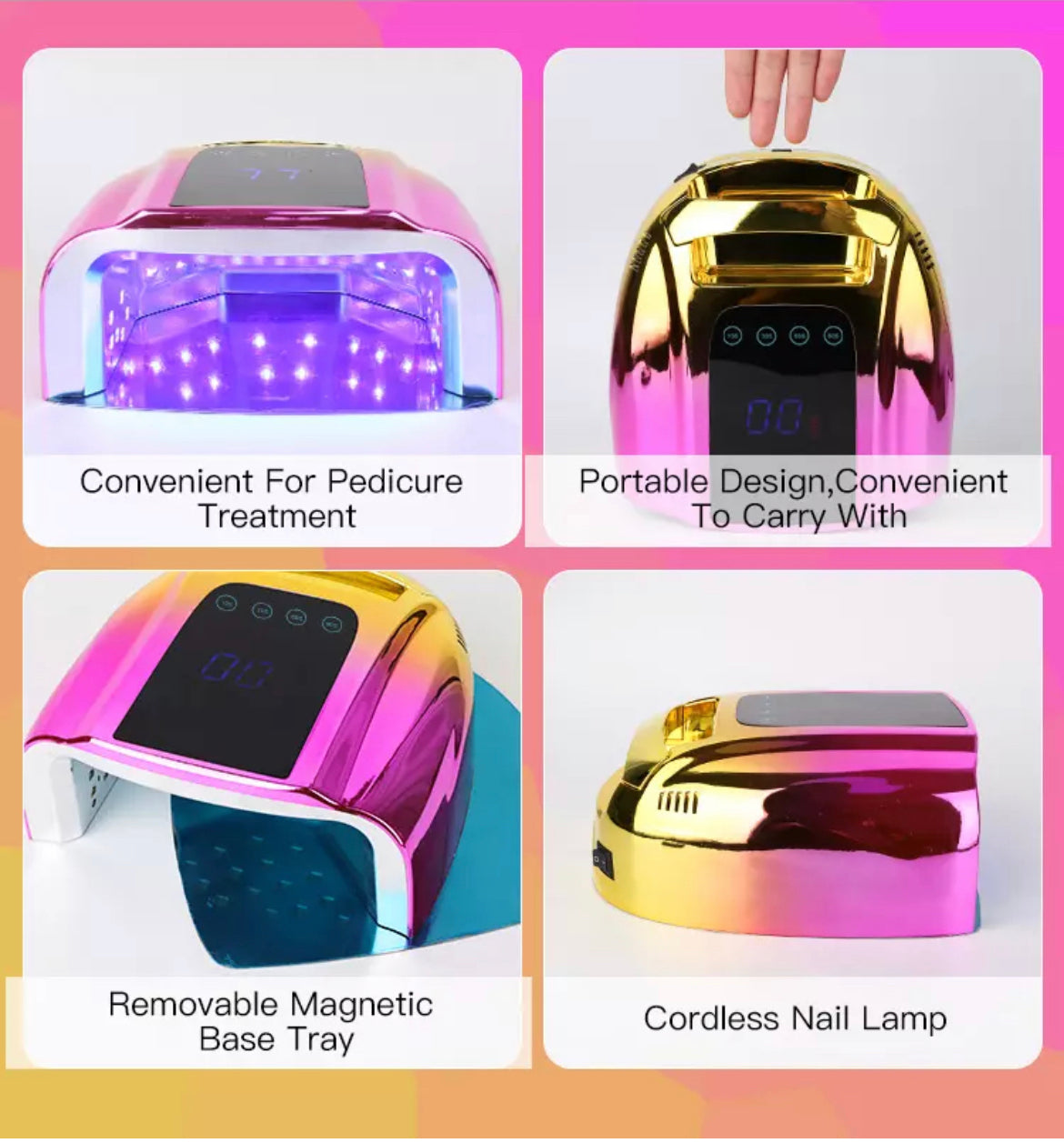 Lámpara de Uñas Led Inalámbrica Gradiente (Recargable) 96W