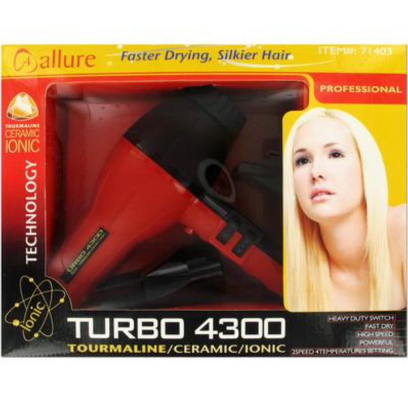 Allure Turbo 4300 Tourmaline Ceramic ionic Black Red Hair Dryer
