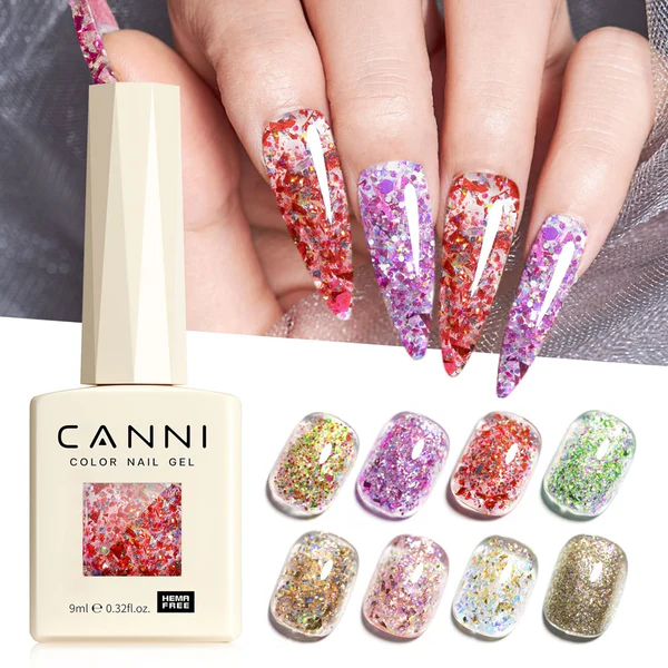 CANNI Hema Free Glitter Nail Gel 9ml - Prism Flash Series